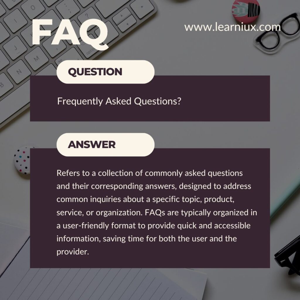 The FAQ section layout with common questions and answers is displayed in a clean, organized format.