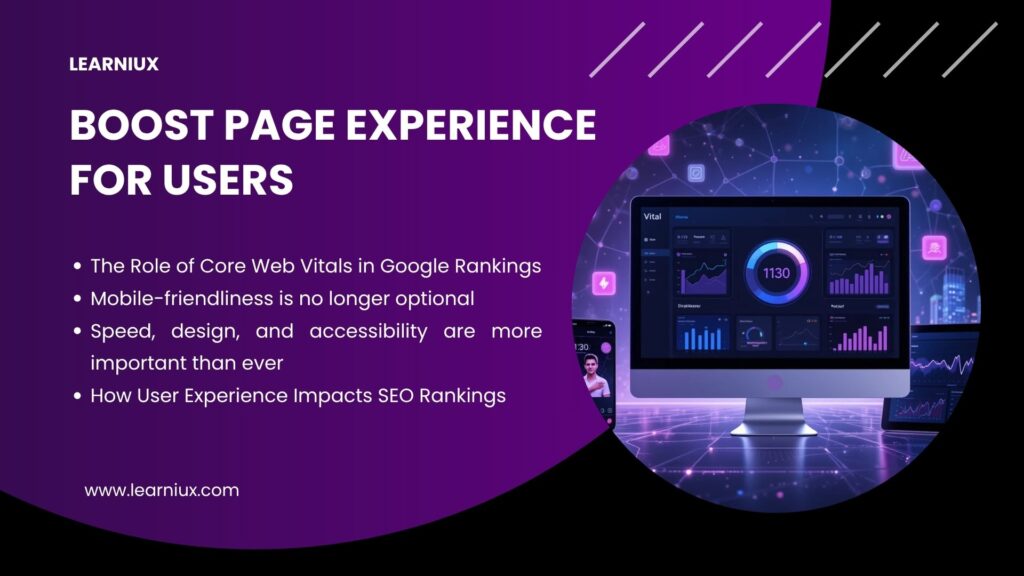 A 3D dashboard showing core web vitals and SEO performance metrics to enhance user experience on mobile and desktop devices.