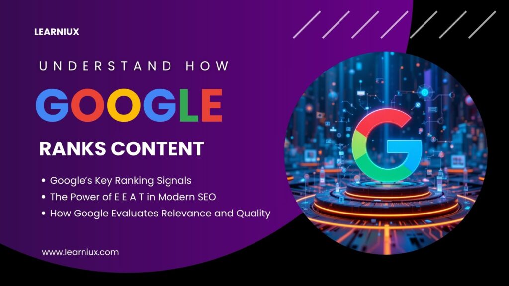 3D Google Ranking Visual with SEO Keywords, E-E-A-T Highlights, and a Futuristic Digital Interface