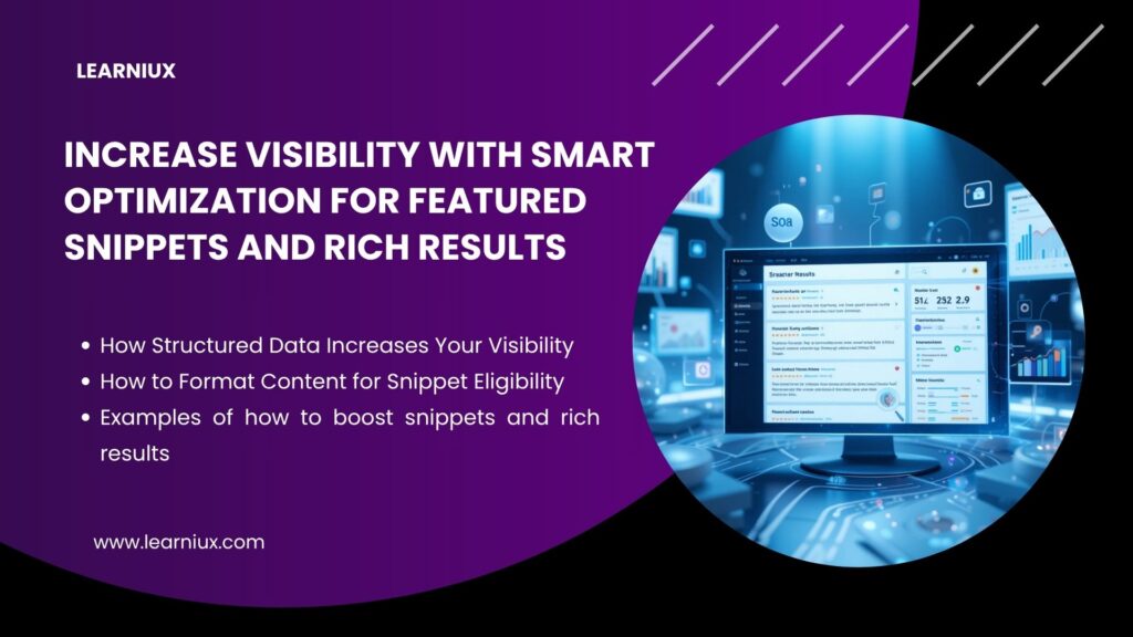 3D-style dashboard showing featured snippets and structured data elements for SEO optimization