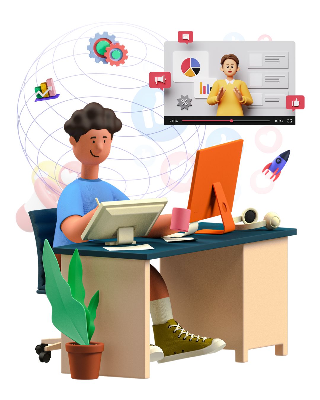 Digital growth chart with team collaboration
