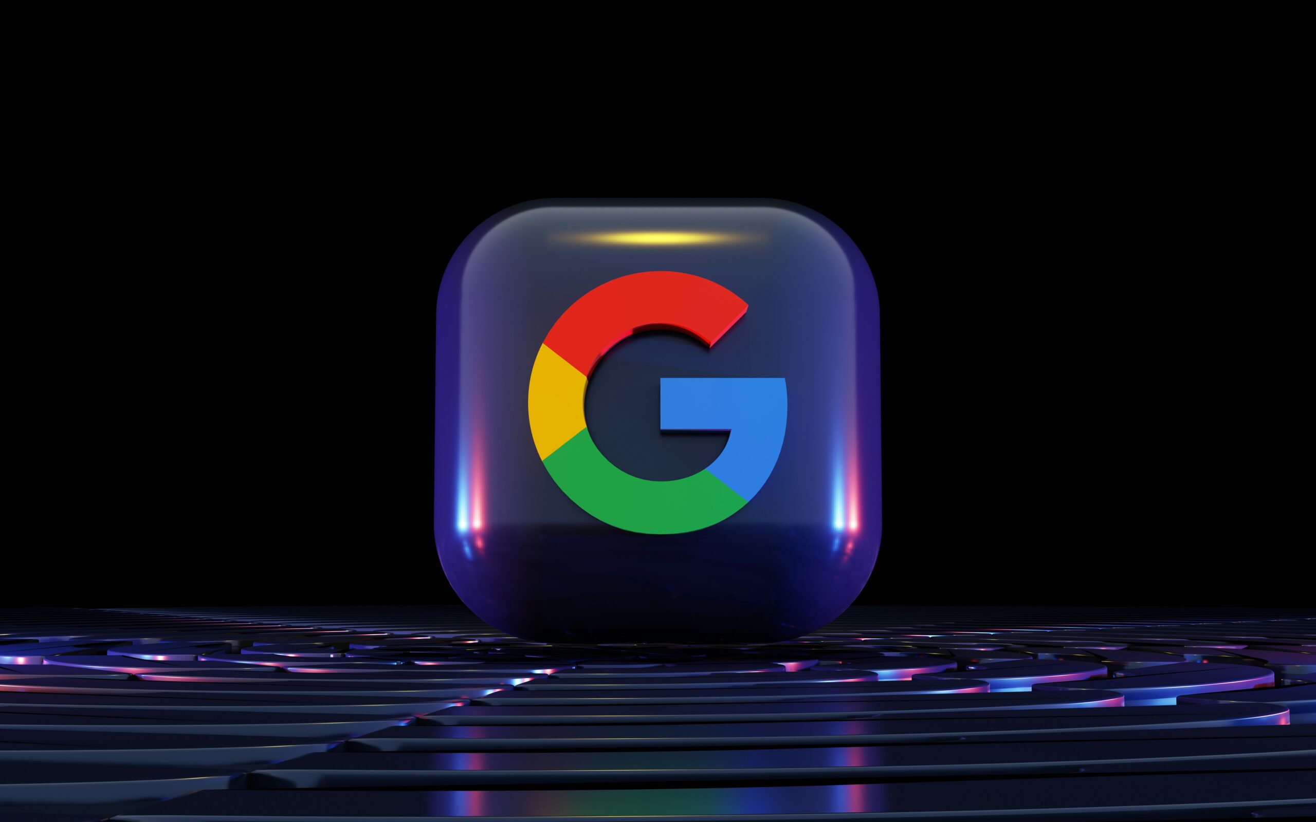 A vibrant 3D Google logo with a colorful "G" on a striking, futuristic surface, symbolizing Google Core Updates and their impact on SEO.
