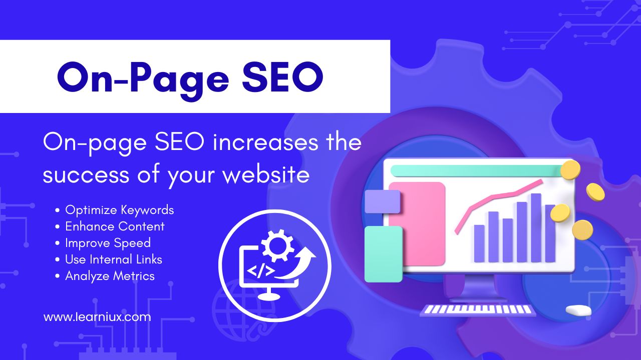 Infographic on on-page SEO strategies, including key optimization tips and success metrics.