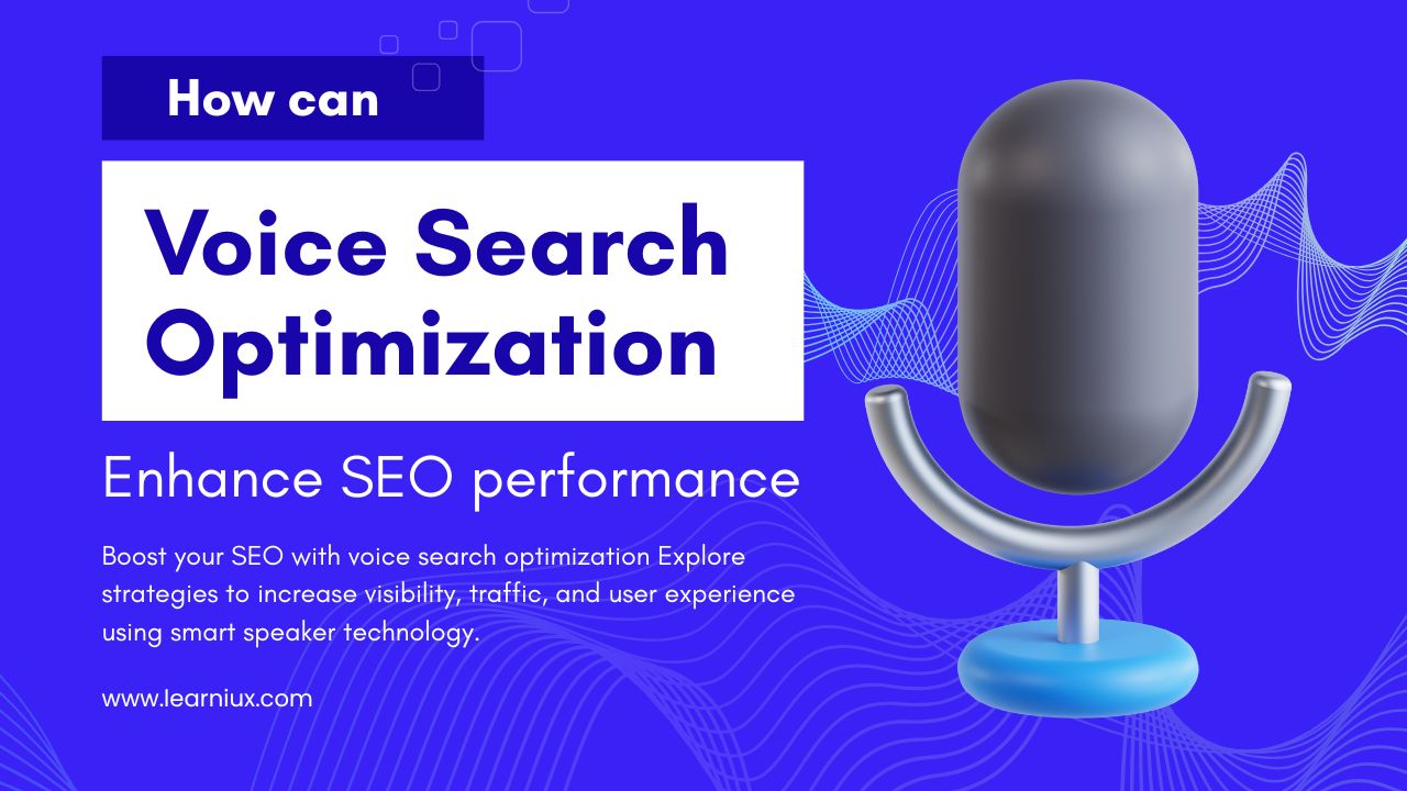 3D microphone with sound waves on a blue background promotes voice search optimization for SEO growth.